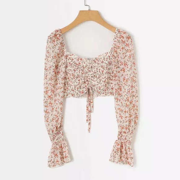 CLEARANCE Floral Smocked Chiffon Off Shoulder Crop Top - Picture 1 of 7
